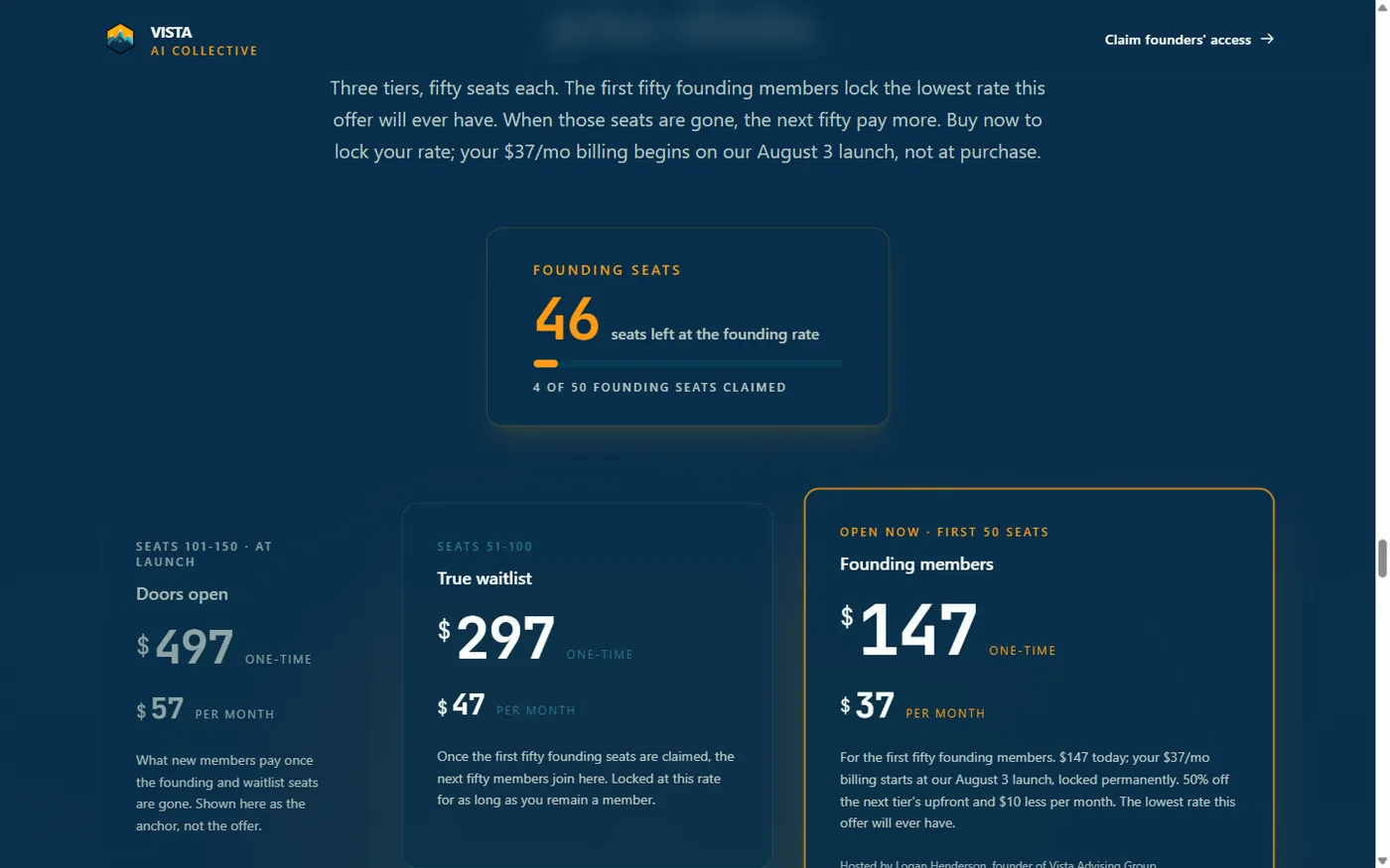 Vista AI Cohort offer page